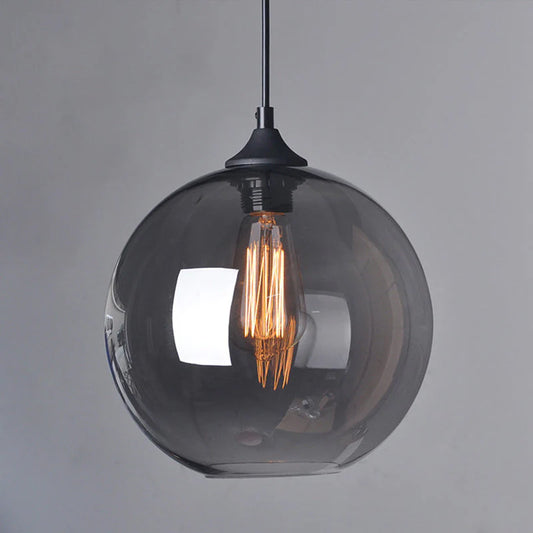 Industrial Smoke Grey Glass Globe Bistro Pendant Light -