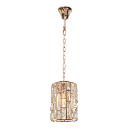 200mm Gold 1-Light Round Crystal Traditional Pendant Fixture